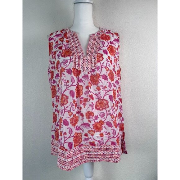 Sigrid Olsen women's medium‎ pink floral sleeveless cotton embroidered blouse - Picture 1 of 8